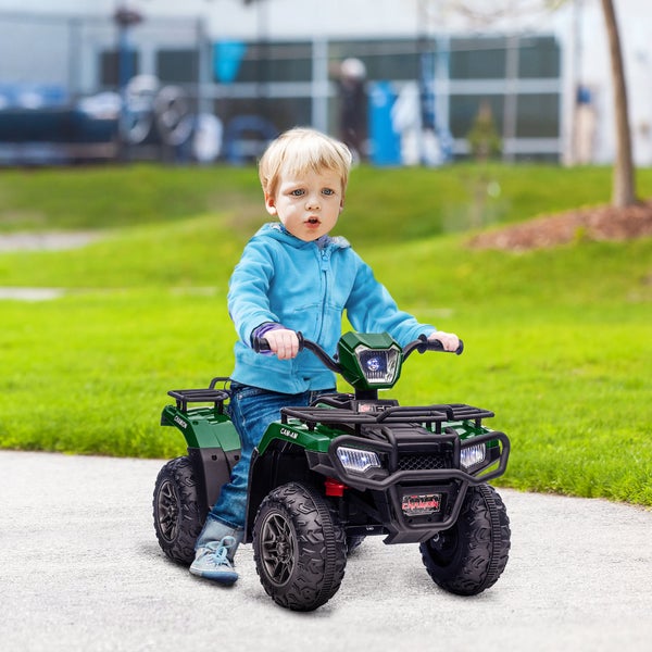 HOMCOM Elektro Kinderquad, mit LED und Musik, für Kinder ab 3 Jahren, 88 x 45 x 50 cm, Kunststoff, Stahl, Schwarz+Grün
