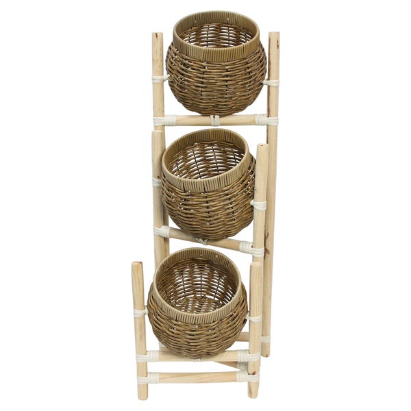 FRANK FLECHTWAREN | Korbständer Polyrattan, zusammengeklappt 34 x 96,5 cm, Ø 22,5 x 22 cm, KUNSTSTOFF, PINIE, METALL,