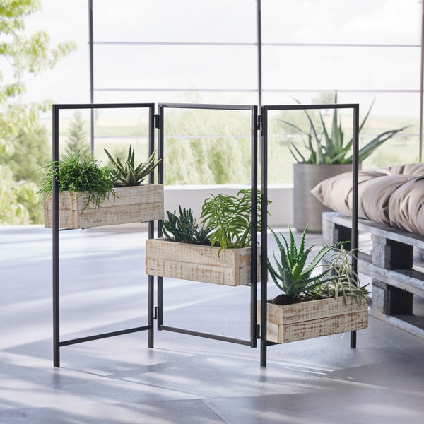 FRANK FLECHTWAREN | Pflanz-Paravent Modern Shabby, METALL, HOLZ, FOLIE, 39 x 13 x70 cm