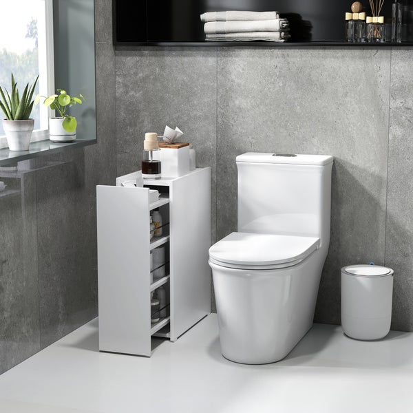 HOMCOM Nischenschrank Badezimmerschrank schmal, Toilettenschrank mit Rad, Schublade inkl. 3 tiefe Fächer, Beistellschrank Badschrank für kleine Räume, Wohnzimmer, Badezimmer, 47 x 25 x 66,5 cm Weiß