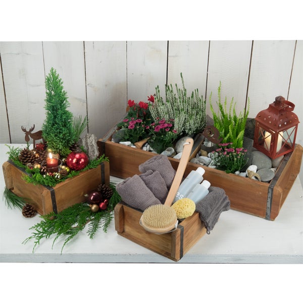 Kisten-Set Bricks III 3-teilig Mahagoni Massivholz, 2 verschiedene Größen, Ziegelform naturfarben