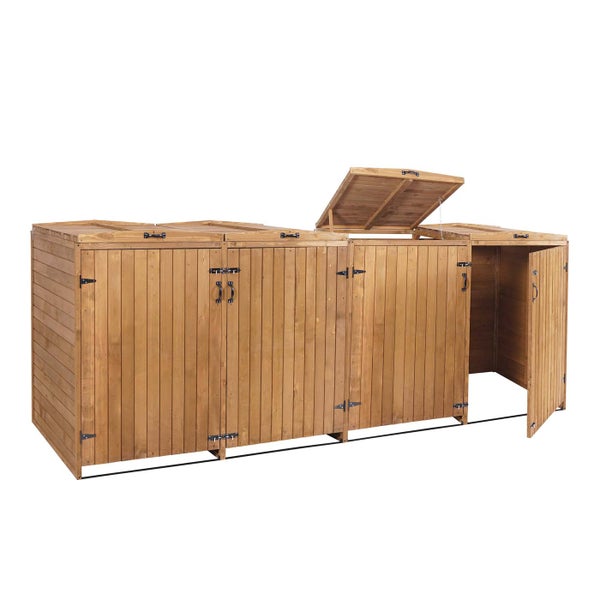 Mülltonnenbox aus Holz mit aufklappbarem Deckel und Tür