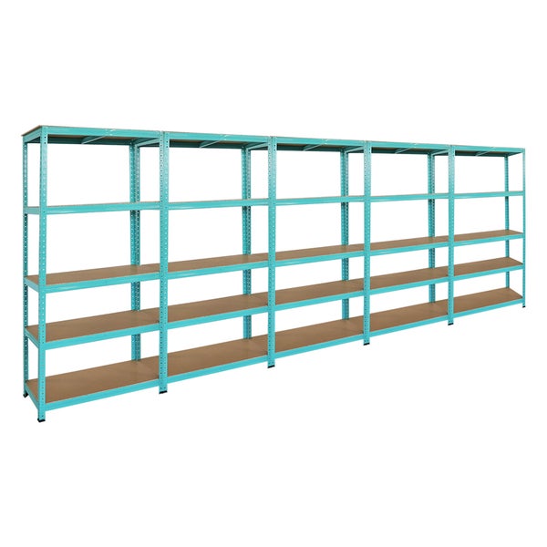 PROREGAL Mega Deal 5x Schwerlastregal GREEN HULK, HxBxT 180x90x40cm, Fachlast 175kg, 5 Ebenen, Grün, Kellerregal, Steckregal, Garagenregal, Lagerregal