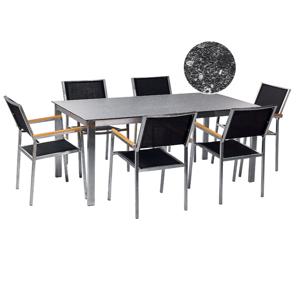 Gartenmöbel Set 6-Sitzer COSOLETO/GROSSETO Sicherheitsglas Granit Optik Schwarz