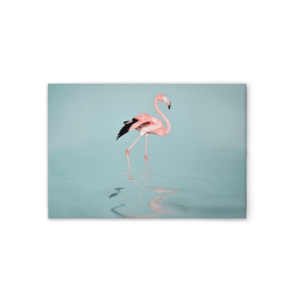 Dekorative Leinwand mit einem Flamingo im Wasser.