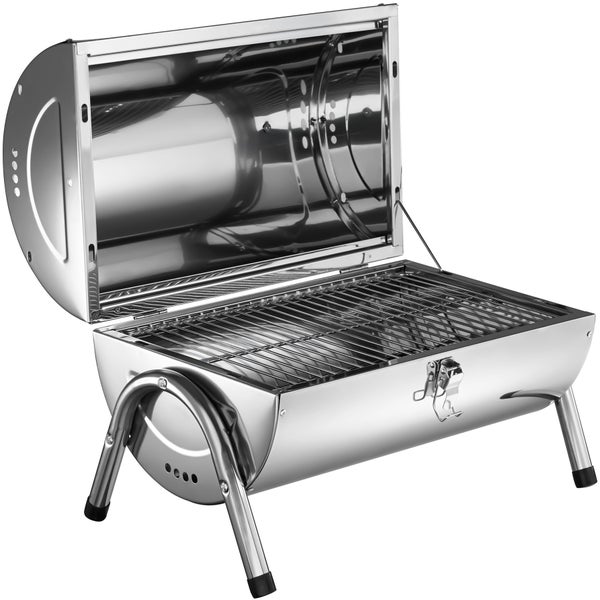 Klappgrill tectake  42 x 25 x 35 cm mit Doppel-Grillfläche silber