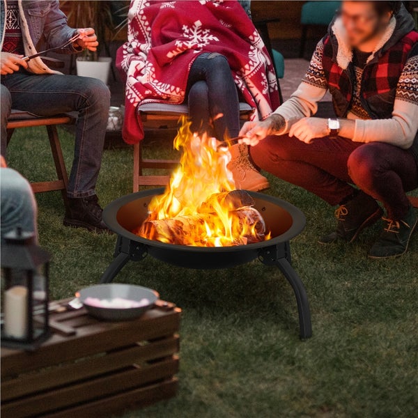 Feuerschale mit Funkenschutzgitter, Schürhaken, Grillrost und Abdeckung