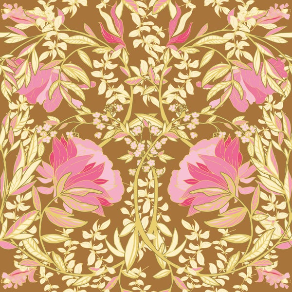 Floral gemustertes Textil mit Blüten und Blättern