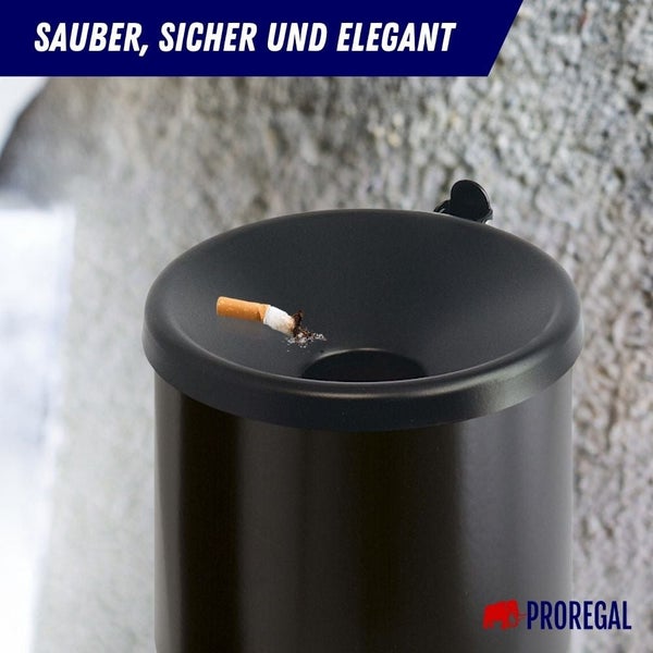 PROREGAL SparSet 4x Runder Feuerlöschender Wandaschenbecher 2 Liter HxØ 16 x 16 cm Metal Schwarz Mit Schwarzem Deckel