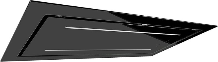 Moderne Dunstabzugshaube zur Deckenmontage mit flachem Design und integrierter Beleuchtung