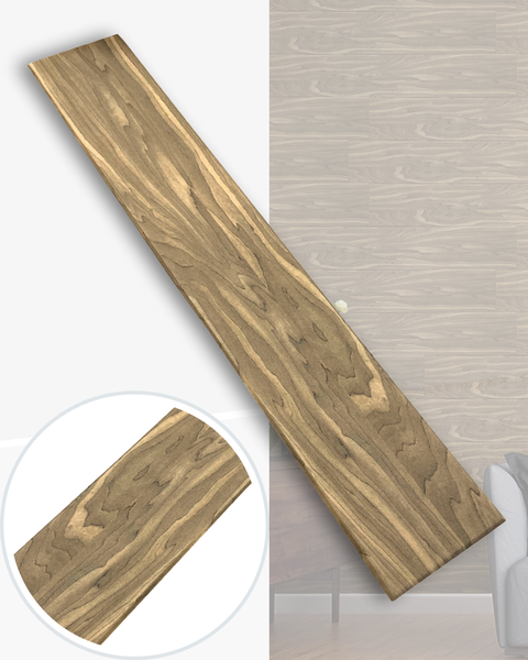 Braune Laminatdiele oder Vinylboden in Holzoptik mit Maserung und Detailansicht der Oberfläche.