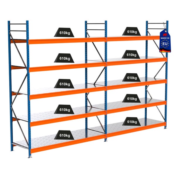 Lagerregal mit mehreren Ebenen und einer Traglast von 610 Kilogramm pro Ebene, Hergestellt in der Europäischen Union