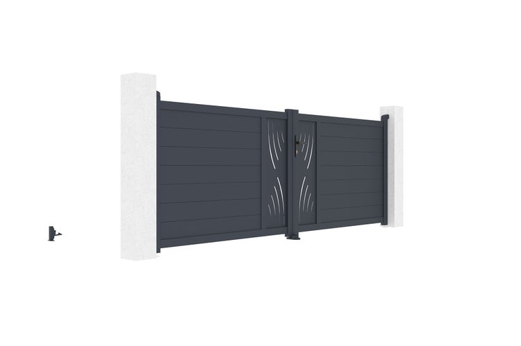 Flügeltor 3,5 m VELETA H.120 cm Aluminium + 2 EIFEL-Pfosten 15 x 15 cm H. 166 cm
