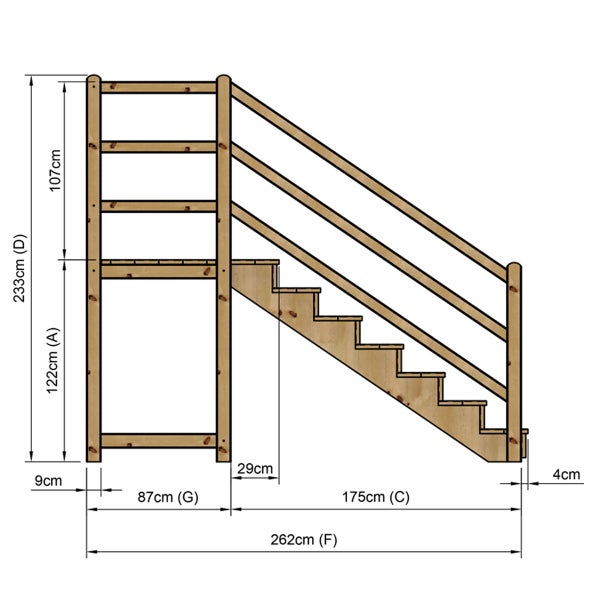 Illustration einer Holztreppe mit Maßangaben