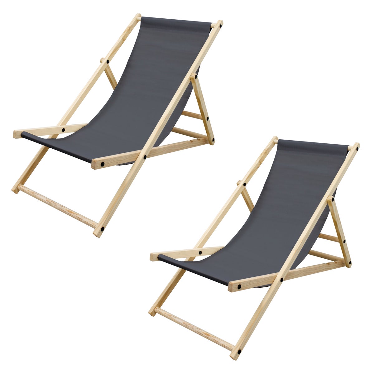ECD Germany 2er Set Liegestuhl klappbar aus Holz, 3 Liegepositionen, Anthrazit, bis 120kg, Gartenliege Sonnenliege Relaxliege Strandliege Liege Strandstuhl Klappstuhl für den Garten Terrasse Balkon