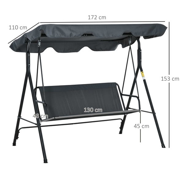 Outsunny Hollywoodschaukel, 3-Sitzer, mit Dach, 172 x 110 x 153 cm, Stahl, Grau+Schwarz