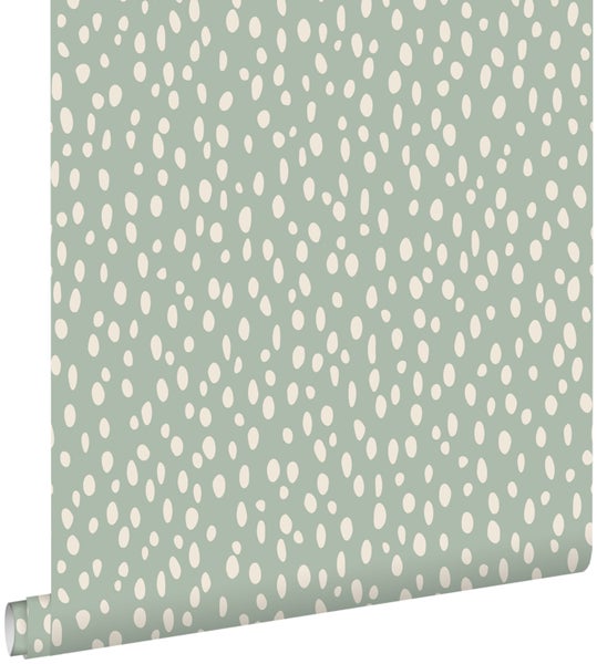 ESTAhome Tapete Punkte Mintgrün und Weiß - 53 cm x 10.05 m - 139256