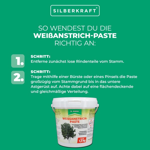 Weißanstrichpaste für Bäume & Sträucher – Schutzanstrich gegen Frostrisse, Sonnenbrand & Rindenschäden – Für Obstbäume, Ziergehölze & Jungbäume – Anwendungsfertig