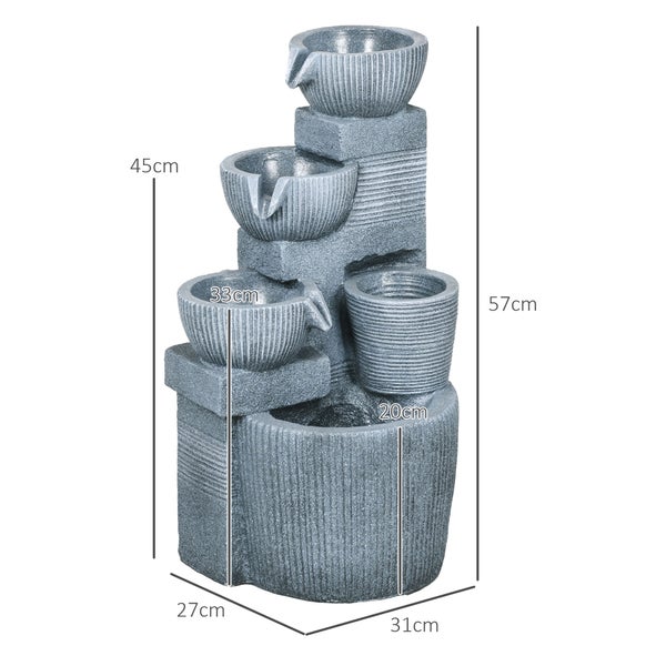 Outsunny Gartenbrunnen, Springbrunnen mit 4 Stufen, 31 x 27 x 57 cm, Kunstharz, Dunkelgrau