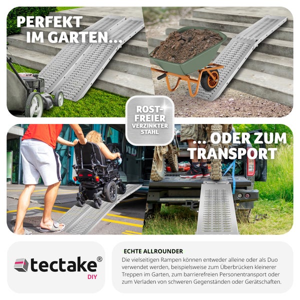 Auffahrrampen tectake Björn Belastbarkeit 400 kg, 200 kg pro Rampe 2er Set silber