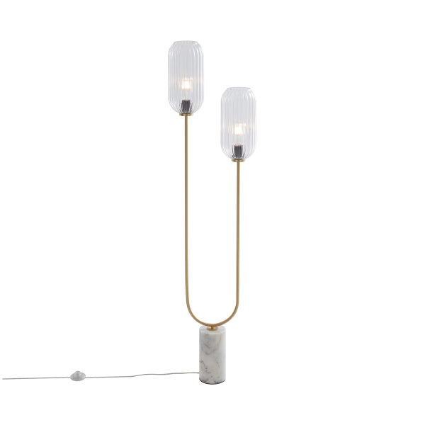 Stehleuchte mit zwei Lampen, Glas und Marmorsockel