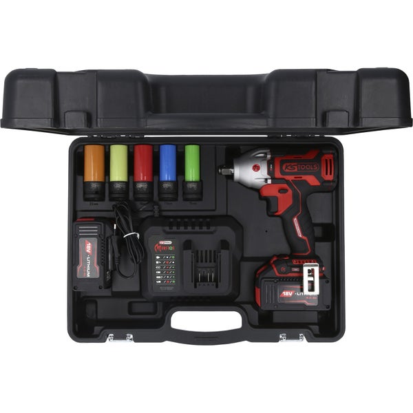 KS Tools Akku-Schlagschrauber Set im Koffer mit Akku, Ladegerät und Steckschlüsseln