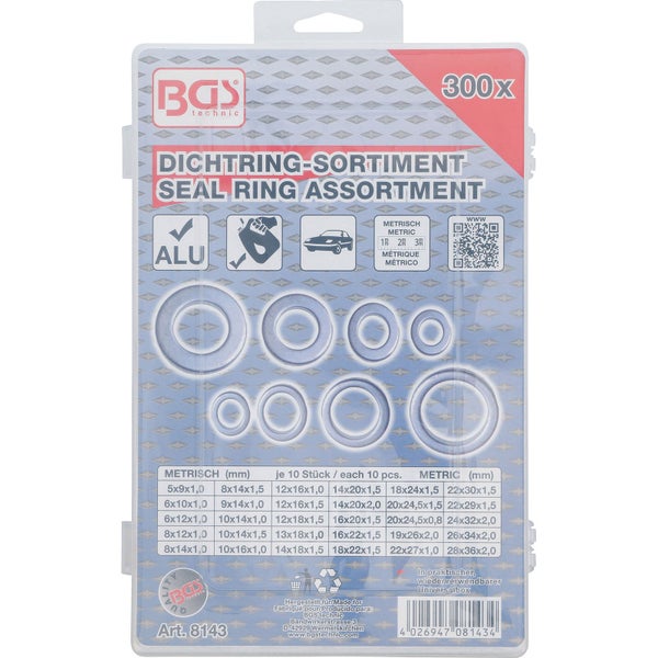 BGS Dichtring-Sortiment Aluminium 300tlg. - 8143