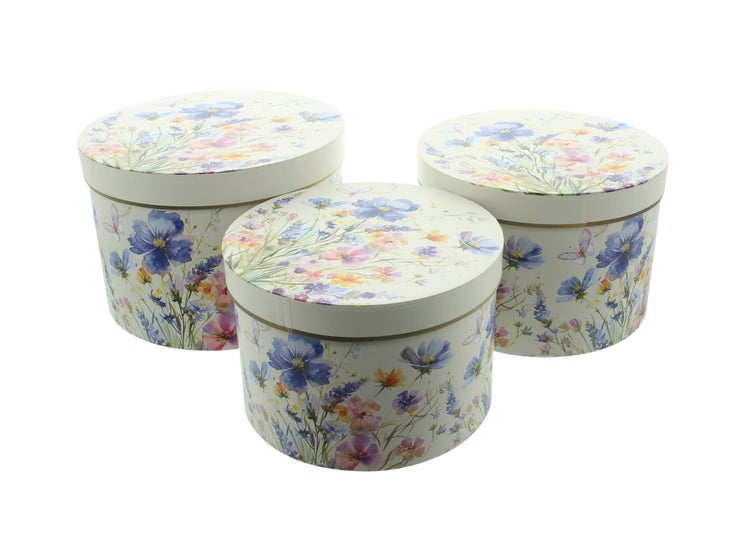 FRANK FLECHTWAREN|Geschenkbox Blumenwiese, 3er Set, 21 x 21 x 14 cm, 23 x 23 x 15,5 cm, 24,5 x 24,5 x 17,5 cm, PAPIER