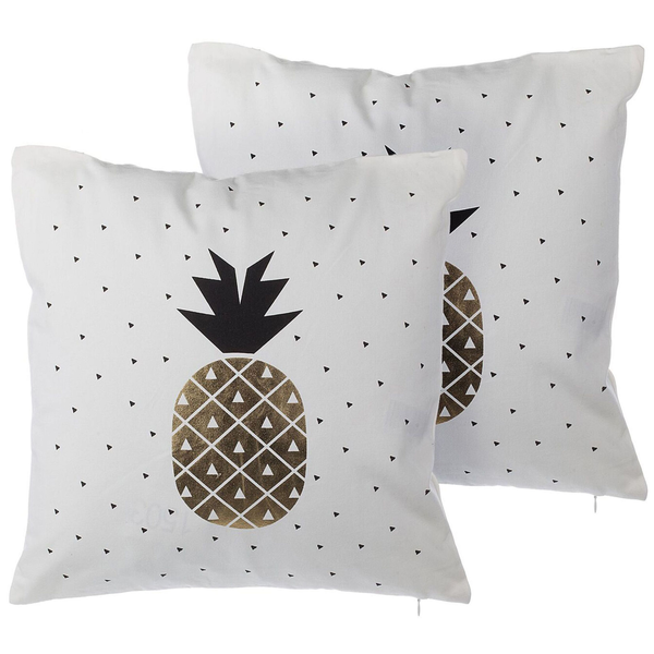 Dekokissen 2er Set YASMIN Baumwolle 45 x 45 cm Gold Weiß Schwarz Pflanzenmuster