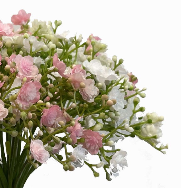 Künstliches Schleierkraut in Rosa und Weiß mit grünen Stielen.