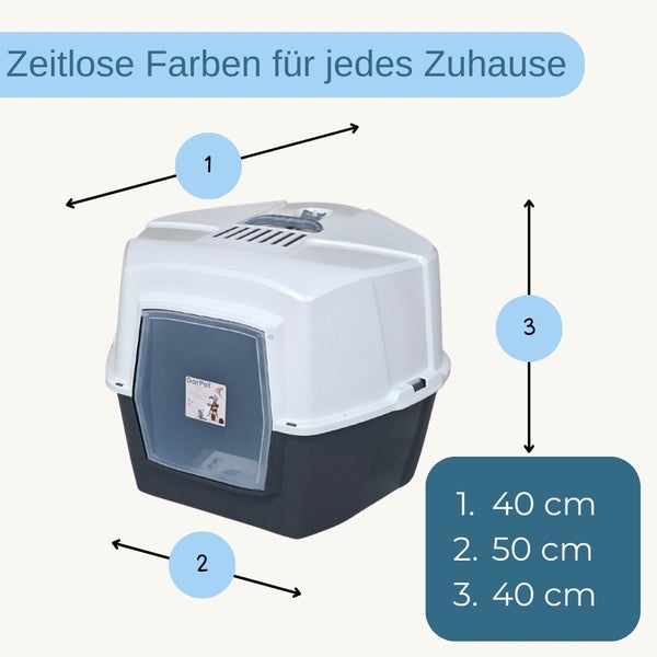 Katzenklo mit den Maßen 40 Zentimeter mal 50 Zentimeter mal 40 Zentimeter