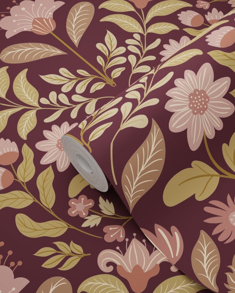 Tapetenrolle mit Blumen- und Blätterdesign