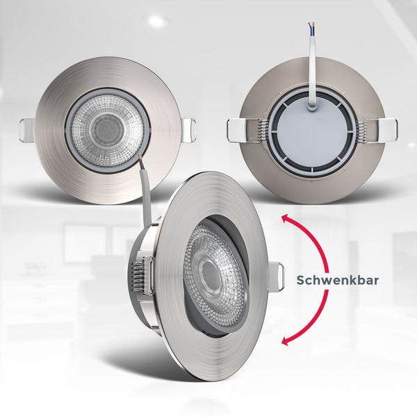 Einbaustrahler 68mm 6er Set - 230V, 4,9W, 480lm, LED, dimmbar, warmweiß, matt-nickel