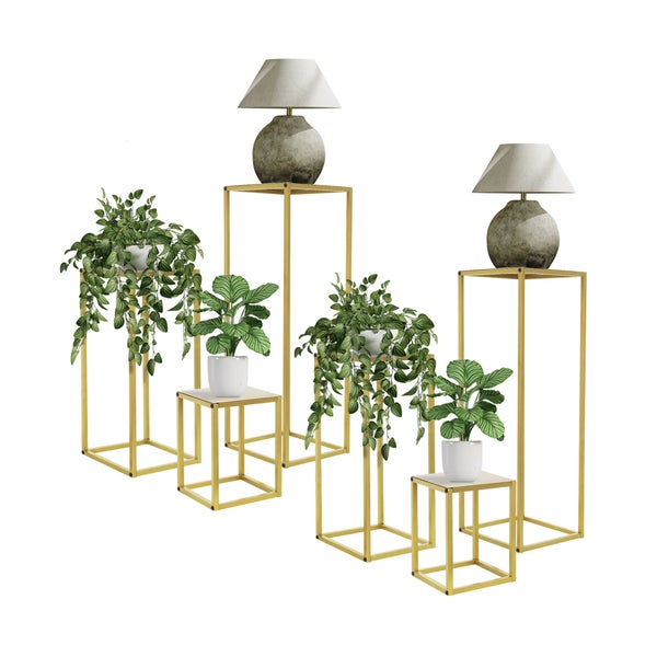 ML-Design Blumenständer 6er Set aus Metall in Gold, 22x22x30/26x26x60/30x30x90 cm, Deko Blumenhocker Blumensäule Säulentisch Pflanzenständer Blumentopfhalter Stapelbar Pflanzenhocker für Blumentopf