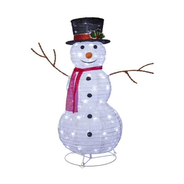 Beleuchteter Schneemann mit Zylinder und Schal als Weihnachtsdekoration für den Außenbereich