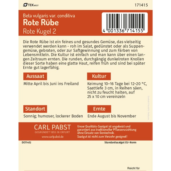 Rote Rübe früh & rund Rote Kugel Samen von Pabst Keimkraft