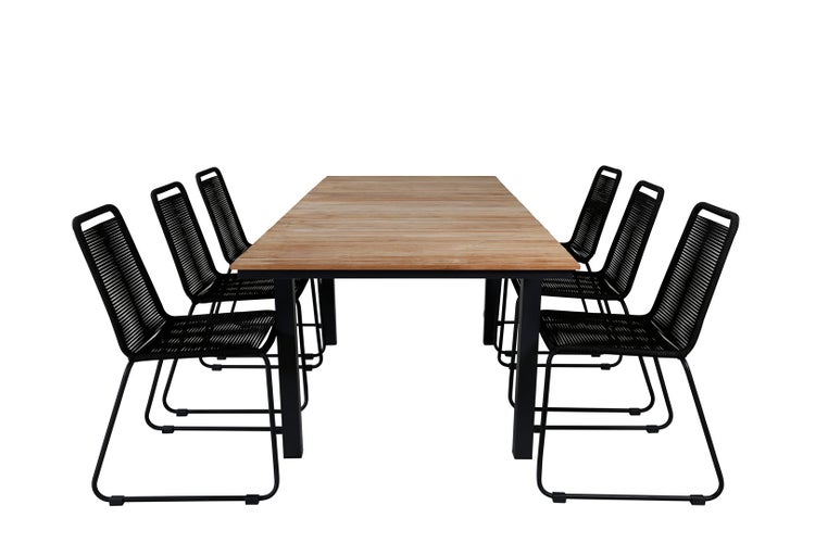 Mexico Gartenset Tisch 90x160/240cm und 6 Stühle stabelS Lindos schwarz, natur. 90 X 160 X 74 cm