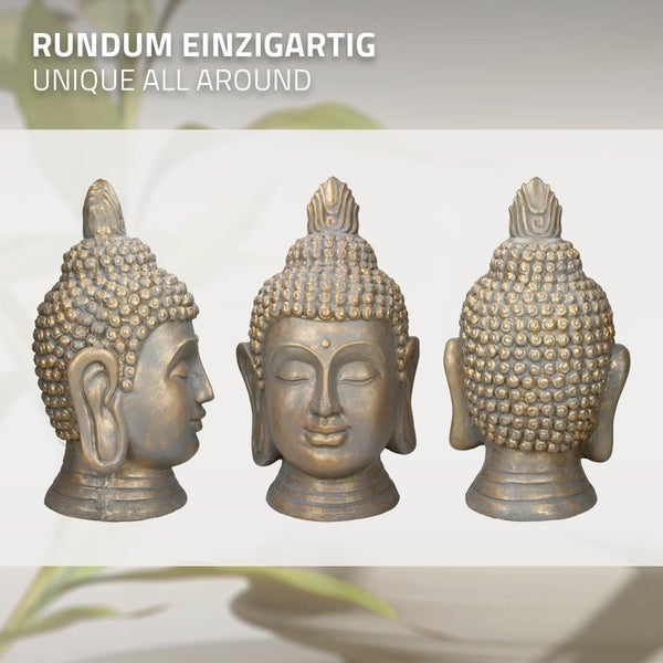 ECD Germany Buddha Figur Kopf Statue 74,5 cm, aus Polyresin, Bronzeoptik, für Yoga, Feng Shui oder Meditationsraum, Haus, Wohnung & Garten, Innen/Außen, Dekoration Deko Skulptur Dekofigur Gartenfigur