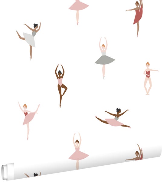ESTAhome Tapete Ballerinas Altrosa und Graublau - 53 cm x 10.05 m - 139535
