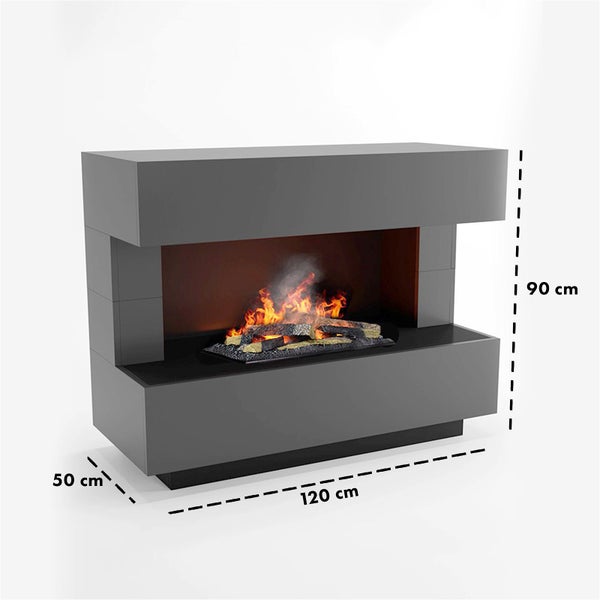 GLOW FIRE Elektrokamin 'Kant' | Wasserdampf Kamin mit OMC 600 inkl. Holz in grau | HxBxT: 120x90x50 cm