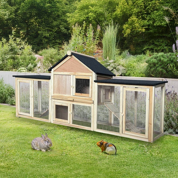 Home Deluxe Kaninchenstall aus Holz CUNA – 210 x 84 cm | Wetterfestes Tannenholz-Gehege für drinnen & draußen
