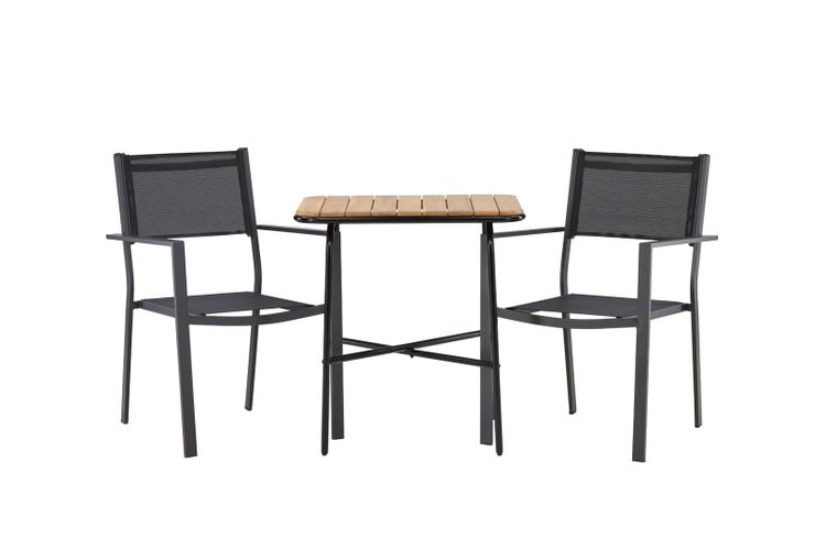 Holmbeck Gartenset Tisch, 2 Stühle  natur,schwarz. 88 X 70 X 74 cm