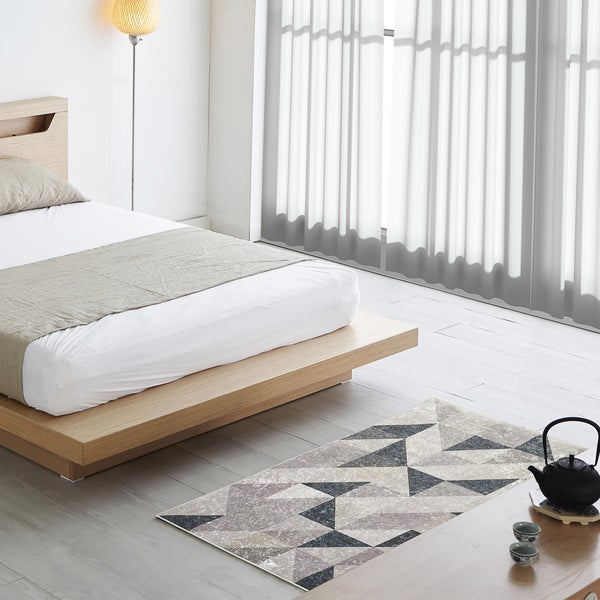 HOMCOM Teppich mit geometrischen Formen, für Schlafzimmer, Wohnzimmer, Küche, Vliesbeschichtung,  120 x 170 cm, Polyester, Grau+Schwarz+Weiß