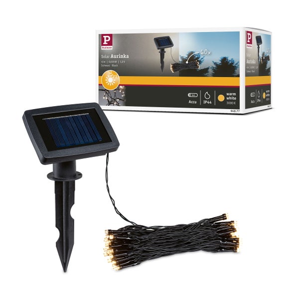Solar LED Lichterkette Aurinka IP44 3000K 60x3lm Schwarz