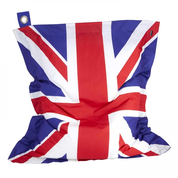 Sitzsack mit Union-Jack-Muster und Metallöse.
