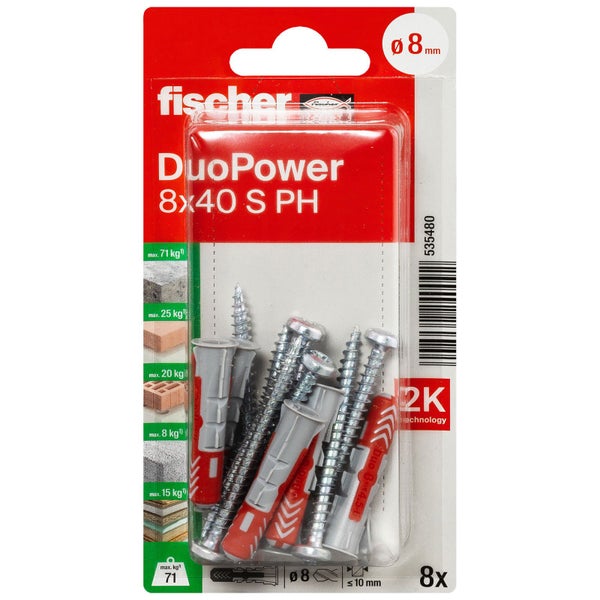 Fischer DuoPower Dübel 8 x 40 Millimeter, 8er-Packung