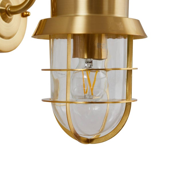 Lindby Wandleuchte außen (Laterne) Adalie (spritzwassergeschützt (Landhaus, Vintage Rustikal) in Gold / Messing aus Edelstahl (1 flammig E27) - Außenwandleuchten Wandlampe Led Außenlampe Outdoor