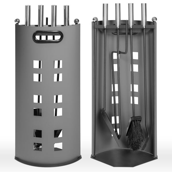 Kaminbesteck tectake  23 x 14,5 x 58 cm 5-teilig grau