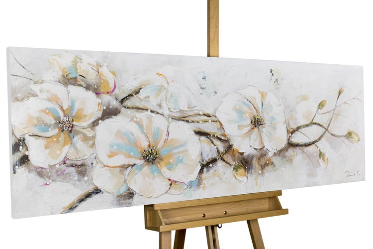 Handgemaltes Gemälde Acrylfarbe 150x50cm Weiß