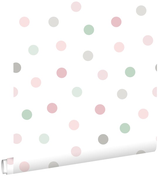 ESTAhome Tapete Punkte Rosa, Grün und Grau - 53 cm x 10.05 m - 139040